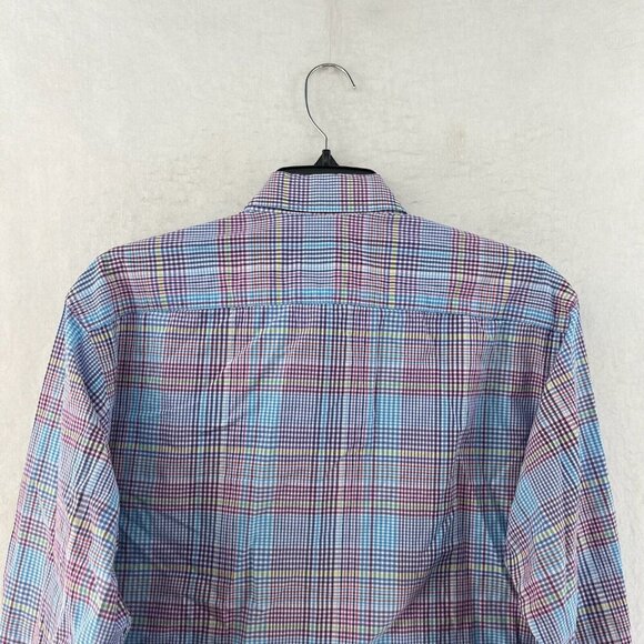 Tailorbyrd Button Down Shirt Men L Purple Blue Plaid Long Sleeve Collared Preppy - Picture 8 of 12